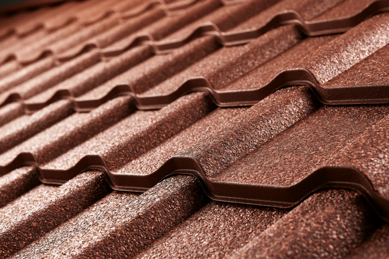 Stone-coated steel tile panels seen up close